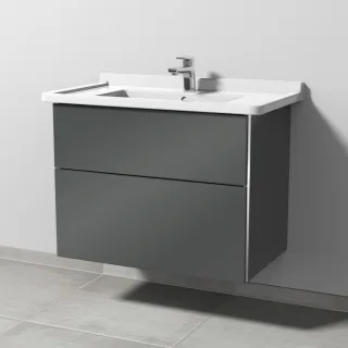 Sanipa 3way Waschtischunterbau zu Duravit Starck 3 Waschtisch mit 2 Auszügen, Anthrazit-Glanz BS71179