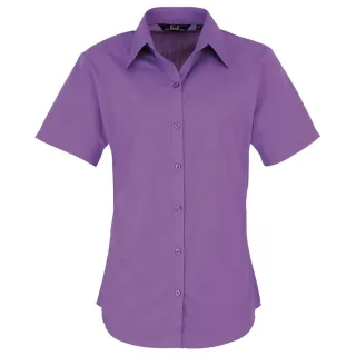 Premier Damen Kurzarm Popeline Bluse / Arbeitshemd (Kräftiges Violett)