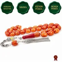 M-Punkt24 Kettenanhänger Tesbih Tespih Osmanli Benzetme (SIKMA, Kapsül, Rot, Orange, inkl. Etui, 8,5 x 11,5 mm), SONDERPREIS WEGEN PRODUKTNEUHEIT, Gebetskette, Rosary, Subha, Misbah