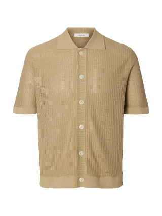 SELECTED MEN - SLHSHANE SS OPEN STRUC POLO CARDIGAN White Pepper - Gr. - S