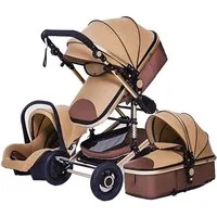TPFFamily Kombi-Kinderwagen Babyschale Baby Buggy Babywanne 5-Punkt-Sicherheitsgurt Moskitonetz, Getränkehalter Kinderwagen 3 in 1 inkl. großem Zubehörset Khaki