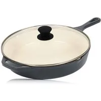 Mahlzeit Bratpfanne Gusseisenpfanne mit Deckel emailliert, Ø 29,5cm, Blue Berry, Gusseisen