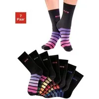 H.I.S Freizeitsocken Damen Kinder Socken Design am Fuß, weiche Baumwolle (Packung, 7-Paar, Basic Gr. 31-34 bis 39-42) mit buntem Ringelmuster