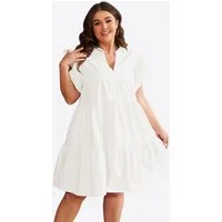 Imily Bela Minikleid Damen Oversize Kurzarm V-Ausschnitt mit Rüschenärmeln A-Linie Sommer (Packung, 1-tlg., 1per-Pack) mit gerüschtem Rock aus Baumwolle in Unifarbe