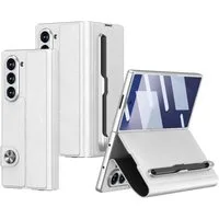 Wigento Handyhülle Für Samsung Galaxy Z Fold7 GKK Flip Lederhülle mit Stifthalter Silber, Flip Leder Hülle mit integriertem Stifthalter