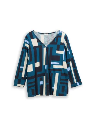 Tom Tailor - Plus Size - Henley Blusenshirt mit Muster - Gr. - 46