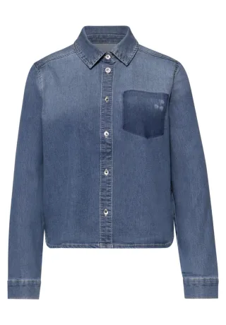 Street One - Langarm Hemdbluse in lässiger Jeans-Optik blau - Gr. - 42