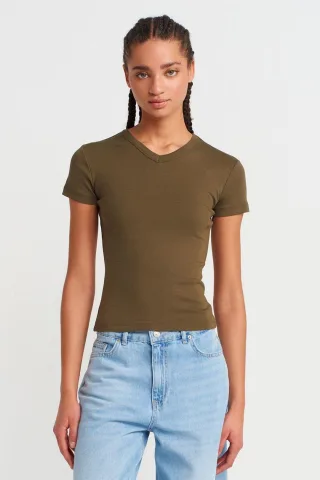 Slim Fit Baumwoll V-Ausschnitt T-Shirt