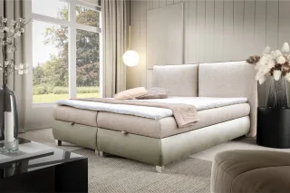 Boxspringbett Schlafzimmerbett VALENTIN 140x200cm Stoff Neve-Vega Beige