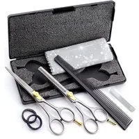 Haryali London Haarschere Perfektes Friseur-Haarscheren-Set Schneiden und Ausdünnen mit Zubehör, (1x Pair, 2-tlg., 1x Schneideschere, 1x Effilierschere, 1x Kamm, 1x Öl, 1x Box), Bestens geeignet für professionelle Friseur- und Kosmetikscheren