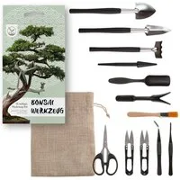 HappySeed Gartenpflege-Set Bonsai Werkzeug-Set 13-teilig mit praktischem Aufbewahrungsbeutel