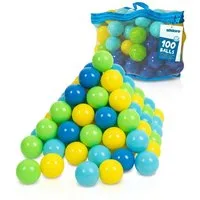 alldoro Bällebad-Bälle 100 bunte Bälle Ø 6 cm mit Tragetasche für Bällebad, Spielzelt & Pool, Spielbälle aus ungiftigem PE-Kunststoff, in Grün, Gelb, Blau & Türkis