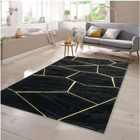 TeppichHome24 Teppich Wohnzimmerteppich geometrisches Muster in schwarz gold, rechteckig