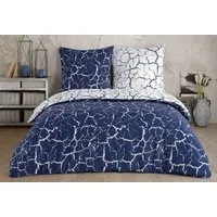 Buymax Bettwäsche Mercer, Bettgarnitur, Bettbezug Set, Renforce: 100% Baumwolle, 2 teilig, 135x200 cm, mit Reißverschluss, Muster Marmor, Royal-Blau, Weiß