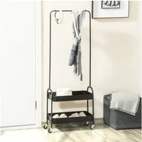 HOMCOM Garderobenständer Kleiderständer, mit Kleiderstange, Schuhablage, freistehend, (Kleidungsständer, 1 St., Garderobe), aus Stahl, für Wohnzimmer, Schlafzimmer, bis 16 kg belastbar, Schwarz