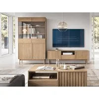 Beautysofa Wohnzimmer-Set SAPPORO im Japandi-Stil, (Vitrine + TV-Schrank, Push-to-Open-Funktion), Eiche Cremona