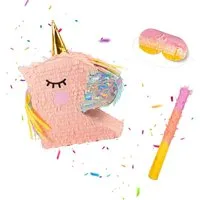 relaxdays Pinata Set Einhorn mit Stab und Maske, Einhornkopf braun