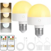POPOLIC LED-Leuchtmittel Wiederaufladbare Glühbirne mit Timer und Fernbedienung, dimmbare, B22, 2 St., mit Magnetsockel, abnehmbare B22-Lade-LED-Glühbirne,3 Farbtemperaturen