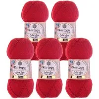 Kartopu 5 x 100g Glitzerwolle Kartopu Lotus Lux Unifarben Häkelwolle, 340 m, K165 rot