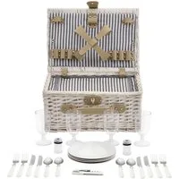 casa.pro Besteck-Set (4-tlg), 4 Personen, Weide und PU-Kunstleder, Picknickkorb mit Besteck für 4 Personen Weiß