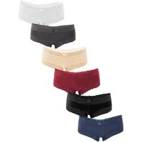 Fabio Farini Hipster Damen Unterwäsche - Frauen Unterhosen Panty Slip (Packung, 6-St) mit floraler Spitze und Schleifchen