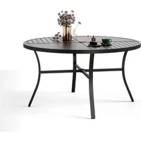 PHI VILLA Gartentisch (für Veranda Balkon Garten, Im Freien Essen Schwarze E-Beschichtung Außen für 4), Patio Tisch Rund Metall mit Schirm Loch