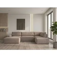 WERK2 Wohnlandschaft Rotterdam 325 x 190 cm modern und bequem, Cord, U-Form, XXL, Schlaffunktion, Bettkasten