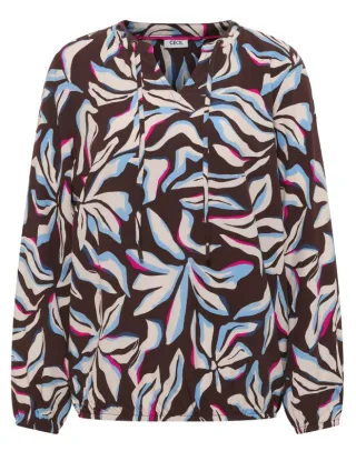 Cecil - Lässige Print-Bluse mit Langarm und Bindedetail braun - Gr. - XS