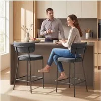 HOMCOM Barhocker Barstühle mit Fußstütze, geschwungener Rückenlehne (Tresenhocker, 2 St., Küchenstuhl), 63 cm Sitzhöhe für Küche, Esszimmer, Grau
