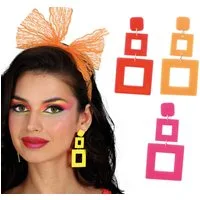 Fiestas Guirca Kostüm, Retro Karneval Ohrringe 70s 90s Neon Geometrisch Farbenfroh Statement