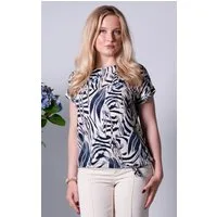 Passioni Print-Shirt Elegantes T-Shirt mit einem Zebra-Blätter-Print in Beige Rundhals