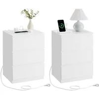 VASAGLE Nachttisch (2-St), 3 Schubladen, abgeschrägte Kante, 2 AC-Steckdosen, 2 USB-Anschlüsse