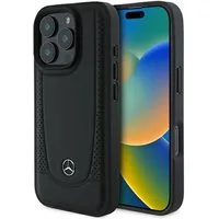 Mercedes Benz Handyhülle iPhone 16 Pro Echtleder schwarz Logo Metall 6,3 Zoll, Kantenschutz