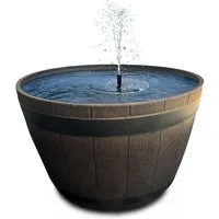matches21 HOME & HOBBY Wasserspiel Großes 51 x 36 cm Outdoor Solar-Brunnen Set Holzfass-Optik, (2 tlg), Tiefe Brunnen-Schale mit Wasserfontäne Garten-Brunnen Wasserspiel