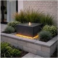 Wacredo Gartenbrunnen Premium Wasserspiel Komplettset Manila grau, Wasserbecken BxT: 50x50 cm, Gesamtmaß: 50 x 50 x 33cm (L x B x H)