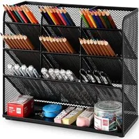 OKWISH Organizer Schreibtisch Organizer Stifthalter Schreibtischorganizer Mesh Metall (Netz Desk-Organizer mit 9 Fächern und einem Regal, Platzsparendes Büro-Organizer Große Kapazität), Büro Schule Schreibtisch Bleistift Stifte Hefter Schreibwaren La