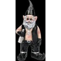 Figuren Shop GmbH Gartenzwerg Biker Gartenzwerg – coole Gartenfigur mit Totenkopfkette 19 cm Deko