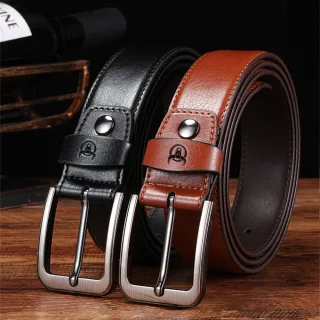 BULLCAPTAIN 130cm Genuine Leather Mens Pinch-buckle Belt with Box Birthday Gift for Husband Father Son