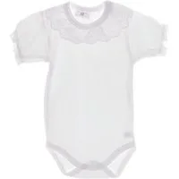 La Bortini Body Baby Kurzarmbody in Weiß mit festlichem Spitzenkragen aus reiner Baumwolle, 44 50 56 62 68 74 80 86 92 98 104