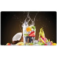 Wallario Frühstücksbrett Tropische Früchte in einem erfrischenden Drink, ESG-Sicherheitsglas, (inkl. rutschfester Gummifüße 4mm, 1-St), 14x23cm