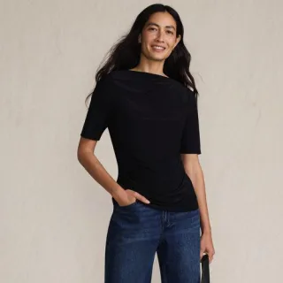 Silk Knit Gerafftes Shirt mit ellbogenlangen Ärmeln für Damen, Damen, size: regular, Rot, Polyester-Mischung, by Lands' End