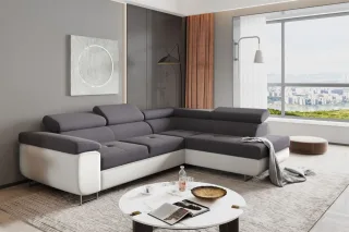 Ecksofa Sofa JADE Stoff Soft / Sawana Weiss-Dunkelgrau mit Schlaffunktion Ott...
