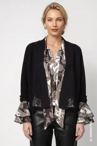 monari - Strickjacke mit Spitzenborte schwarz - Gr. - 34
