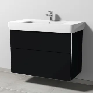 Sanipa 3way Waschtischunterbau zu Geberit Renova Plan Waschtisch mit 2 Auszügen, Schwarz-Matt BS88008