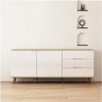 OTTO home Sideboard Lund, mit glänzenden Fronten, Griffmulden, helles Holzdekor, Breite 180 cm