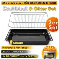 ICQN Backblech 465 x 370 x 60 mm, Emaille, (Set mit Backofenrost, 2-St), Passend für Bosch, Neff, Constructa, Beko, Samsung, Teka