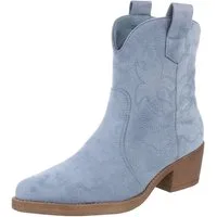 Ital-Design Elegante Cowboy-Stiefel aus Kunstleder mit Blockabsatz Westernstiefelette (89938117) Blockabsatz Stiefeletten in Hellblau