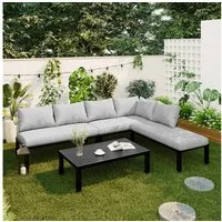 Flieks Gartenlounge-Set umwandelbar in einen Liegesessel, 6-Sitzer Gartenmöbel-Set Sitzgruppe mit abnehmbarer Rückenlehne
