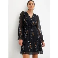 bonprix Minikleid mit langem Arm, V-Ausschnitt, Wickel-Optik, mit floralem Print