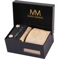 Massi Morino Krawatte (1-St) mit Einstecktuch, Manschettenknöpfen und Krawattenklammer